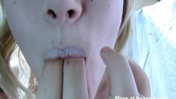 Blonde defecating and consuming her own feces